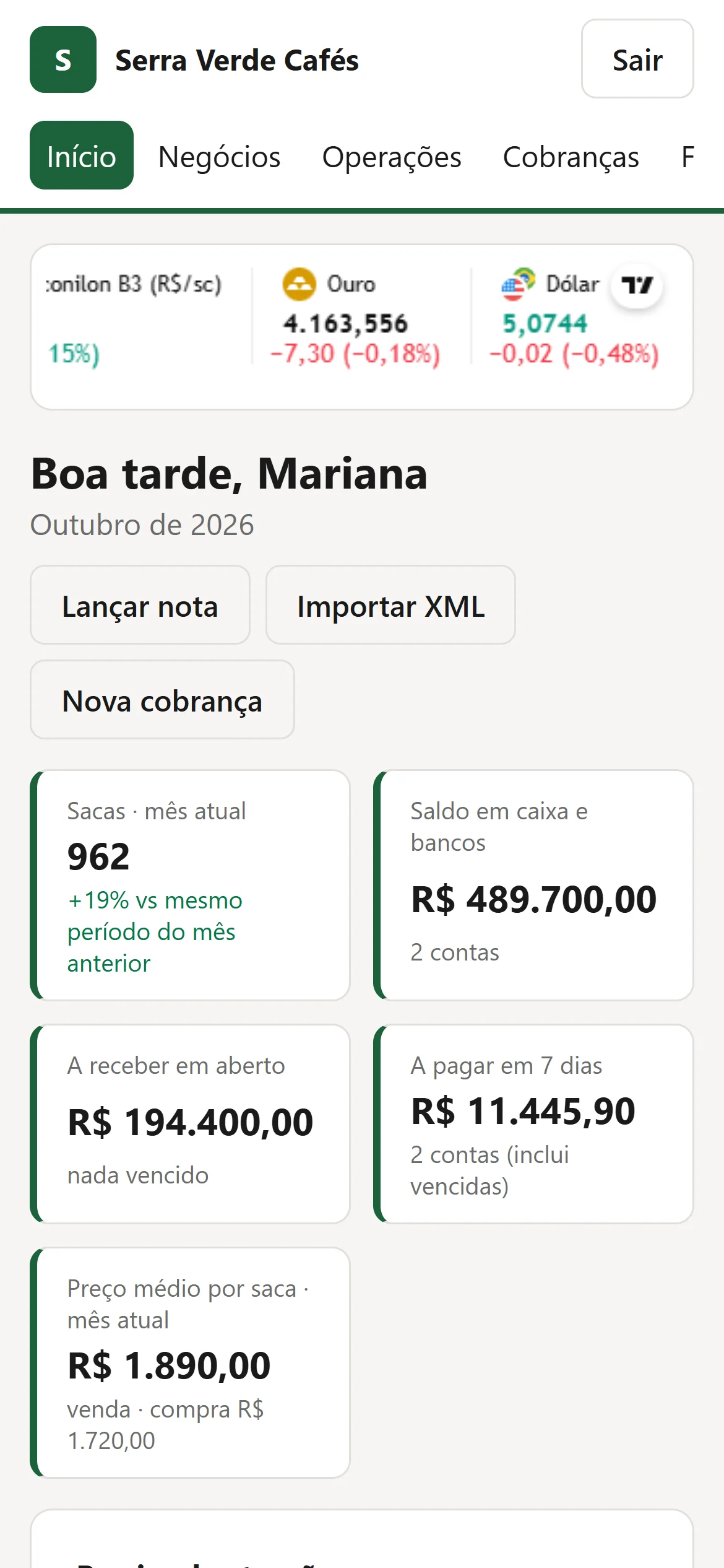 O mesmo painel no celular
